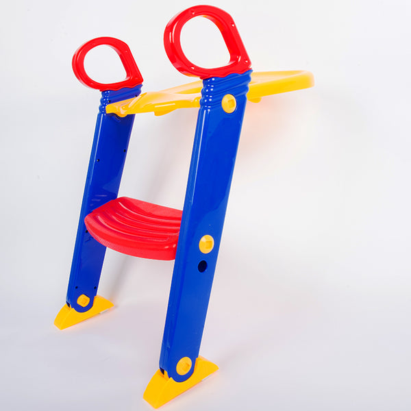Adjustable Toddler Toilet Training Ladder Seat with blue and red non-slip steps for easy toilet training.