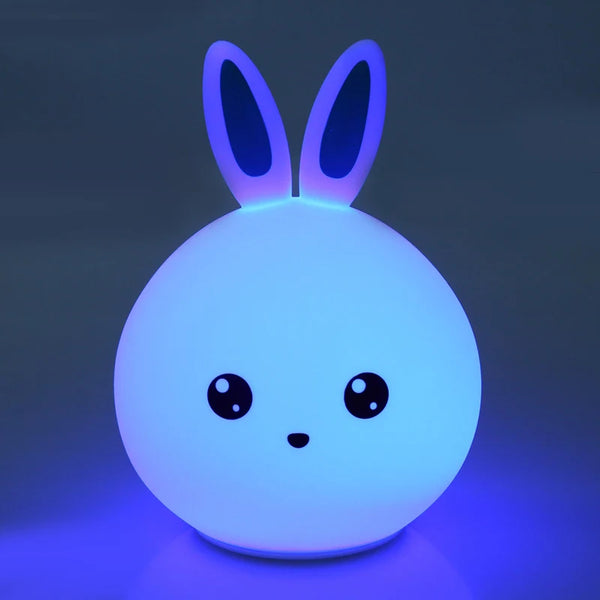 Colour-Changing Rabbit USB Night Light glowing softly in blue, designed for a calming and comforting atmosphere.