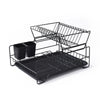 Stainless Steel Countertop Dish Drying Rack featuring a two-tier design and utensil holder for efficient kitchen organization.
