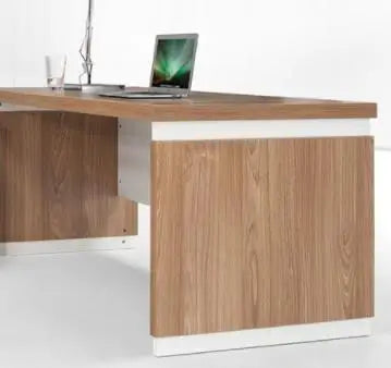 20M Modern Luxury Executive CEO Desk with wooden finish and laptop on top, designed for modern office environments.