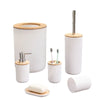 6-Piece Luxury Bathroom Accessories Set featuring bamboo accents and durable materials for a stylish washroom.