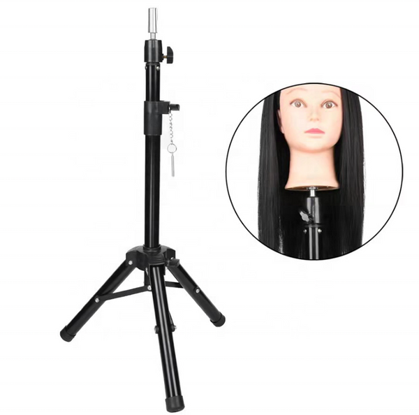 Adjustable Training Mannequin Head Stand For Wigs-Tripod for hairstyling and training use with mannequin head.