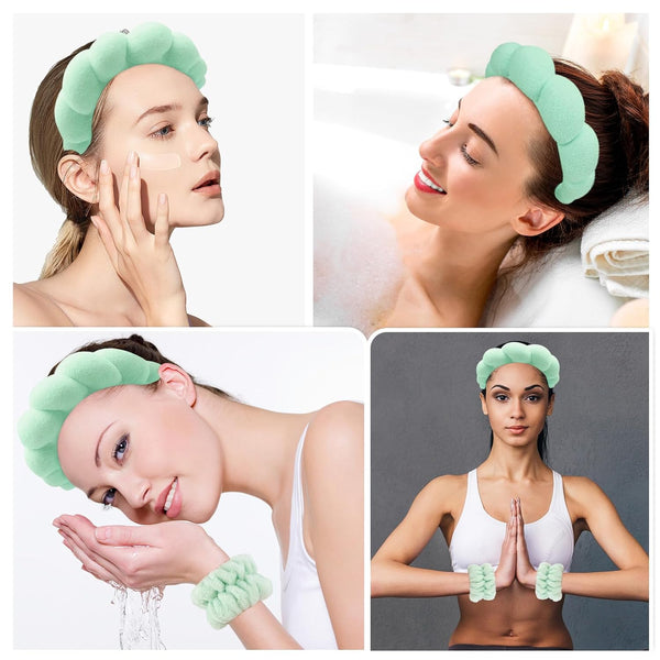 Spa Headband and Wristband Set for Face Washing and Skincare