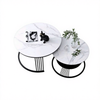 Modern Black Coffee Table set with round marble tops and sleek black bases, perfect for contemporary living spaces.