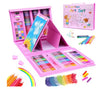 208 Piece Deluxe Kids Art Sketching and Drawing Set featuring a colorful array of art supplies in a pink organizer.