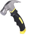 8oz Stubby Claw Hammer with Magnetic Nail Starter, featuring a drop-forged steel head and ergonomic black and yellow handle.