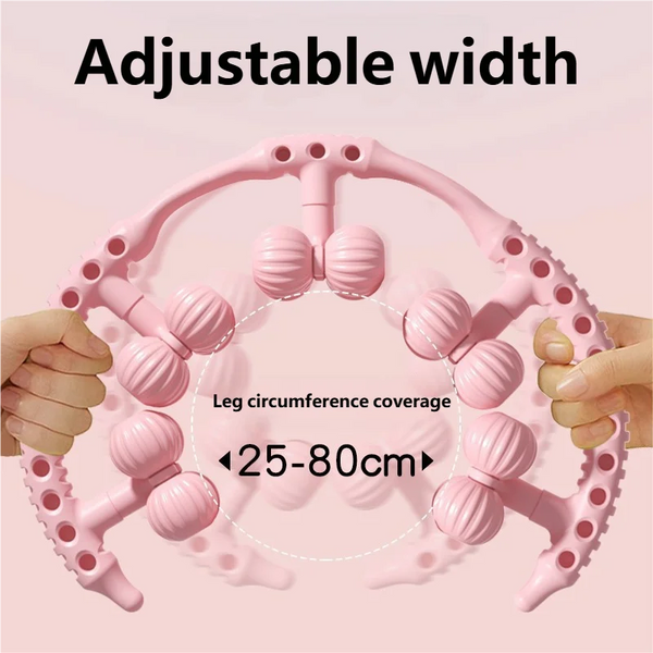 Muscle Roller Leg Clamp Massage Tool with adjustable width for leg circumference coverage 25-80cm.