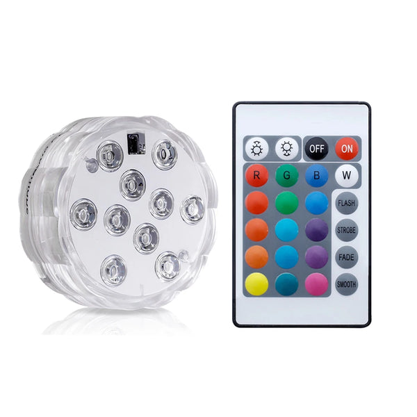 LED Aquarium Light with Remote Control featuring colorful LED bulbs and a multi-function remote for customizable lighting.
