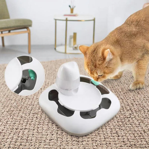 Cat interacting with the Automatic Interactive IQ Puzzle Feeder Toy for rewarding playtime and mental stimulation.