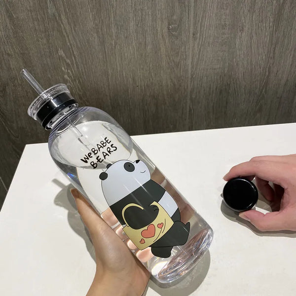 Frosted Bear Panda Water Bottle featuring a cute panda design and reusable straw, perfect for kids.