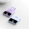 10000mAh Mini Power Bank with Built-In Cables in purple and blue, featuring multiple charging cables for convenience.