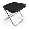 Collapsible Portable Camping Stool in black fabric with a foldable metal frame for outdoor seating.