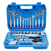 53 Pieces Socket Wrench Set in a blue carrying case, featuring multiple sockets and wrenches for various repair tasks.