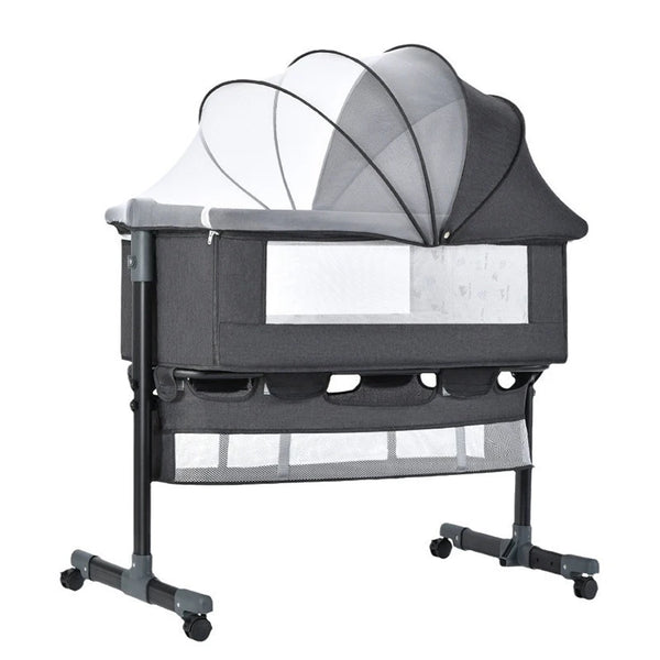 Adjustable Multifunction Baby Swing Bed Cradle with mesh sides and canopy for safety and comfort.