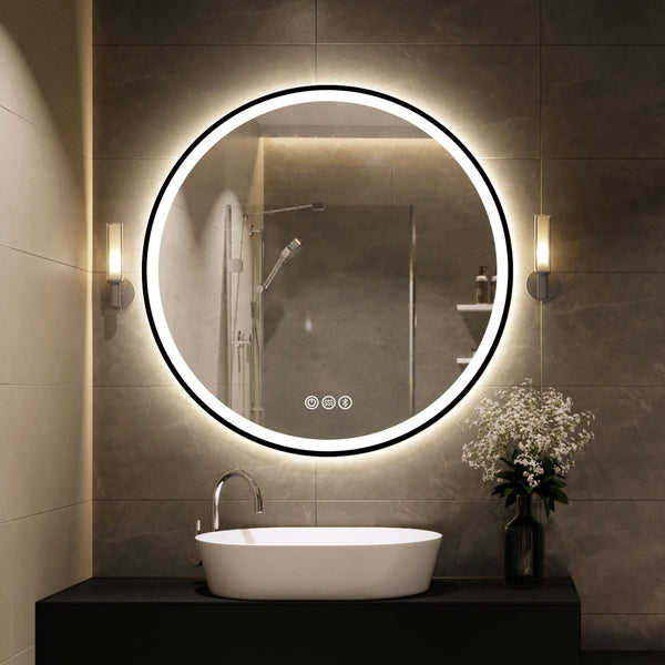 LED Circular Three Color Dimming Bathroom Mirror