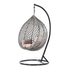 Top Quality Outdoor Magic Rattan Single Sofa Chair hanging on a sturdy black frame with soft cushions.