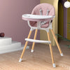 Portable Baby Booster Seat Harness with soft seating and wooden legs in a modern home setting.