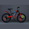 Kids 20-Inch 21-Speed Mountain Bike in red and black with colorful wheel spokes, ideal for versatile riding.