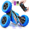2.4GHz Double-Sided 360 Stunt Remote Control Car with bright blue wheels and remote control.