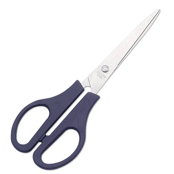 Stainless Steel 6-Inch Multipurpose Scissors with navy handles for clean and precise cutting in office and craft tasks.