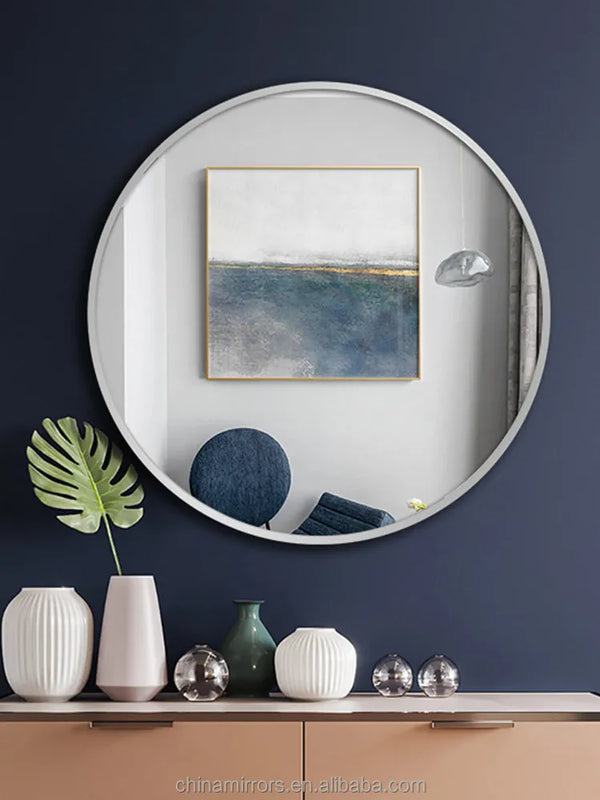 Large Full Circle Black Metal Framed Wall Mirror