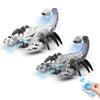 Remote Control Mechanical Spray Scorpion Toy with water mist feature and controller in hand.