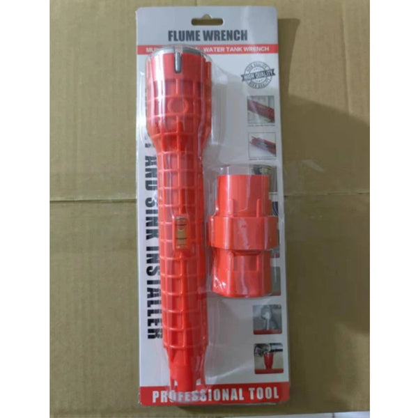 8-in-1 Multifunctional Plumbing Wrench standing out against a cardboard background, showcasing its innovative design for plumbing tasks.