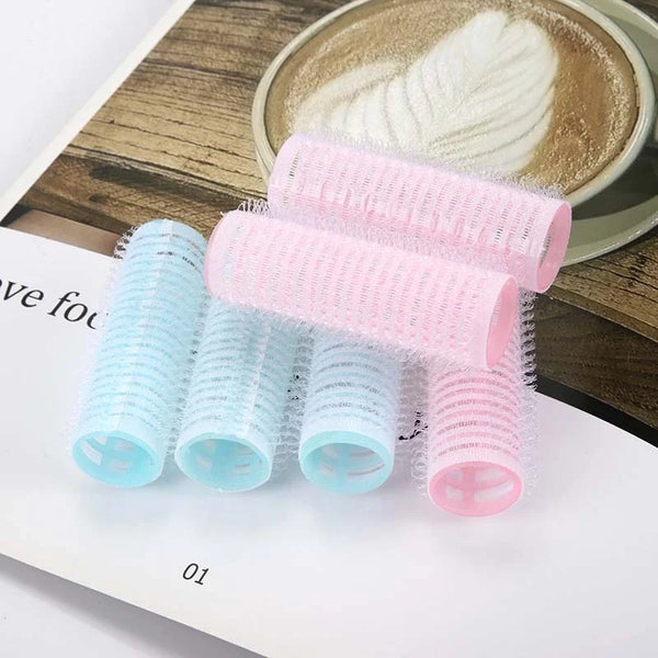Plastic Hair Curlers Rollers 6pcs in blue and pink colors on a magazine page