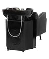 Professional Reclining Salon Shampoo Chair with ergonomic design and sleek black finish for client comfort.