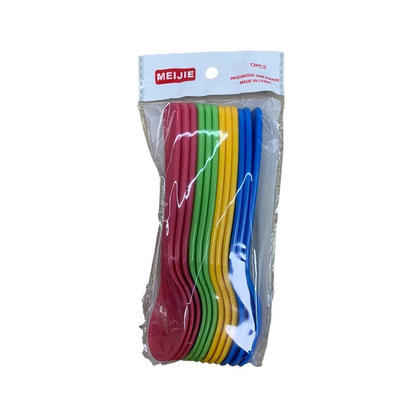 Colored Plastic Ice Cream Spoons in vibrant colors, perfect for parties and gatherings, sturdy and reusable.