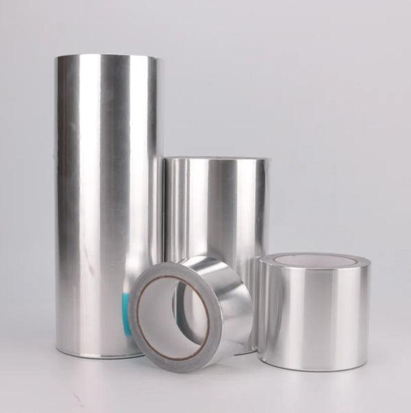 Heat Resistant Aluminum Tape rolls displayed, suitable for industrial exhaust and roof sealing applications.