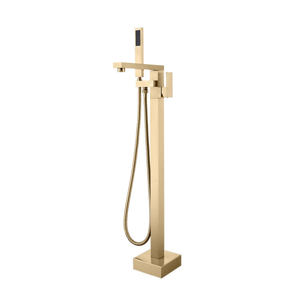 Freestanding Matte Black Square Bathtub Faucet showcasing a sleek, modern design with a floor-mounted silhouette.