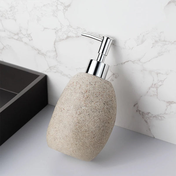 Home Decor Vase Luxury Hand Wash Soap Dispenser with a modern stone texture and chrome pump design.
