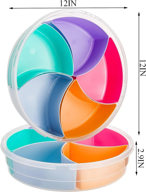 Creative Round Divided Fruit & Snack Serving Tray with colorful compartments for organized snacks and treats.