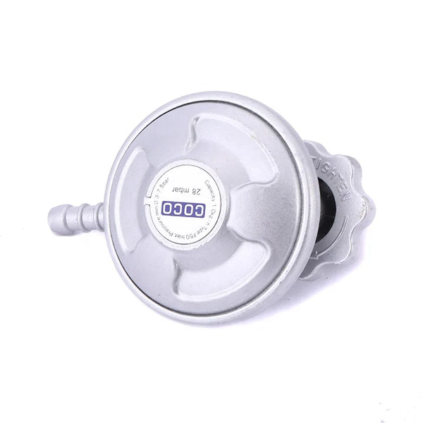 28mbar LPG Gas Regulator with Shutoff Valve- essential for safe fuel flow in stoves and heaters.