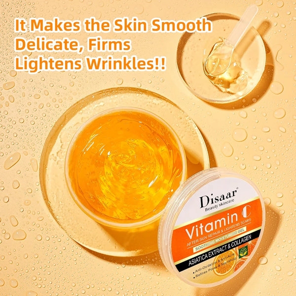 Vitamin C Whitening and Moisturizing Face Gel in a bowl with ingredients, showcasing its hydrating properties.
