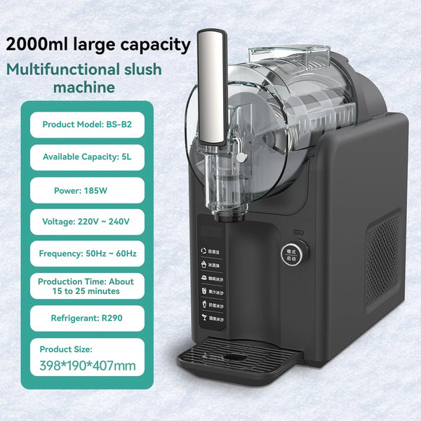 Professional Countertop Slushy Maker Electric Ice Machine with large capacity and multifunctional design.