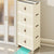 Foldable Stackable Storage Wardrobe Cabinet in cream color with four compartments and wheels for easy mobility.