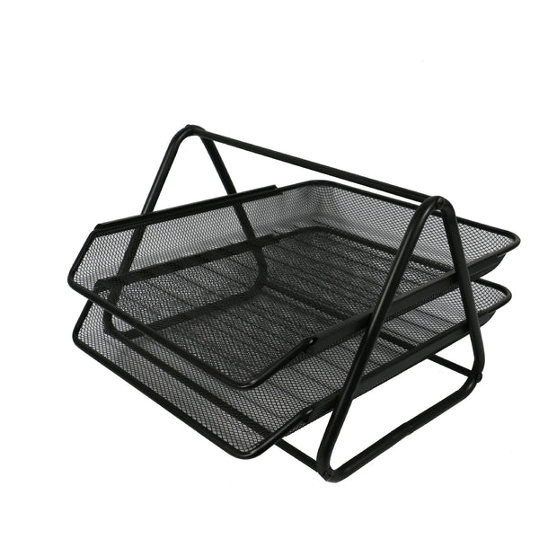 2 Layer Black Metal File Cabinet, black metal mesh design for efficient document organization and space-saving storage.