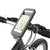 Universal 360-Degree Waterproof Bicycle Phone Holder with smartphone displaying a map on a bike handlebar.
