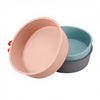 8.8 Inch Round Silicone Cake Baking Pan in pink and blue colors, stacked for easy storage and baking.