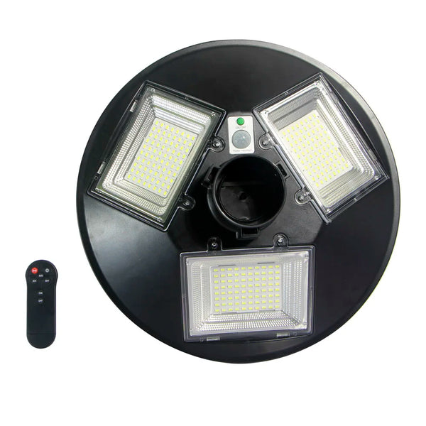 300W Solar Powered LED Flood Light Outdoor IP65 Waterproof with three panels and remote control.