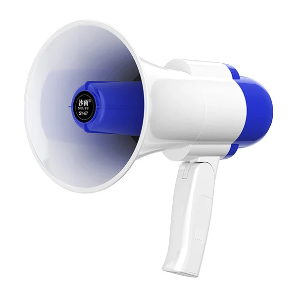 Rechargeable Small Outdoor Cheering Megaphone with a blue and white design for clear voice projection.