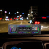 7-Color LED Single DIN Car MP3 Player with Bluetooth displayed in a car at night, showcasing its features.