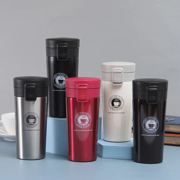 500ml Vacuum Insulated Thermos Bottle collection in various colors on display.