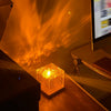 USB Ocean Wave Dynamic Water Ripple Pattern Lamp casting warm orange light effects on a wall in a cozy room setting.