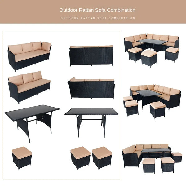 Modern Iron PE Rattan Outdoor Furniture Set for outdoor seating and entertaining.