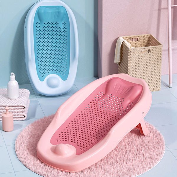 Newborn Baby Bath Mesh Net Seat in pink and blue colors, designed for safe and comfortable baby bathing.