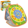 3 in 1 Portable Kids Tossing Game Board visual showing colorful design and compact packaging for kids' entertainment.