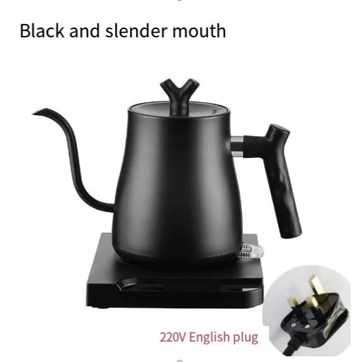 Stainless Steel Electric Home Kettle for Office Tea Kettle on a hot plate with a black slender mouth design.